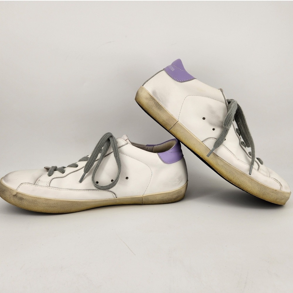 Golden Goose Superstar Sneakers Women 41 White Purple Distressed Leather Italy - Picture 9 of 14